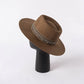 Felt Fedora on stand in brown
