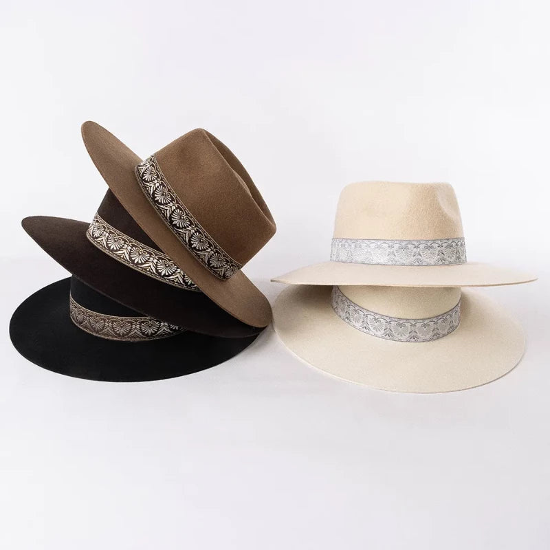 Premium British Wool Fedora Hat With Patterned Decorative Ribbon