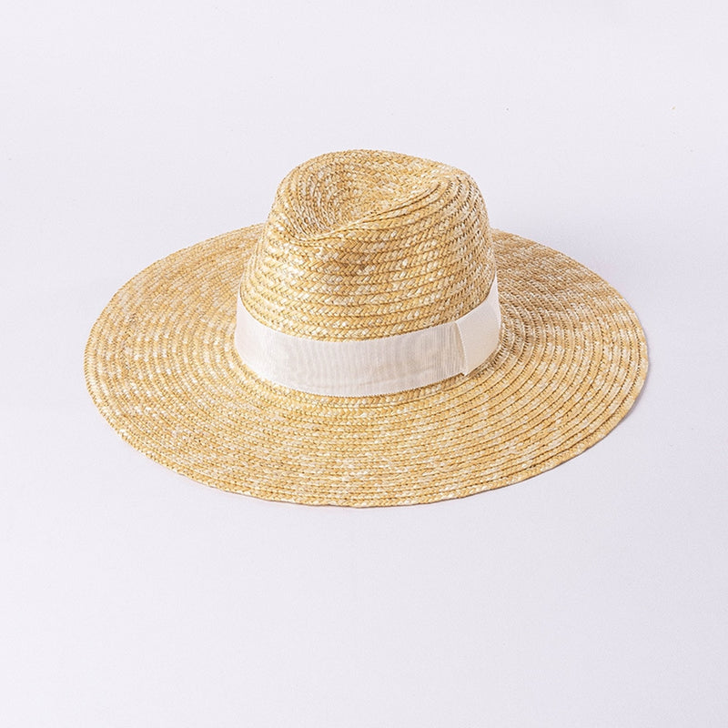 straw hat with ribbon in white