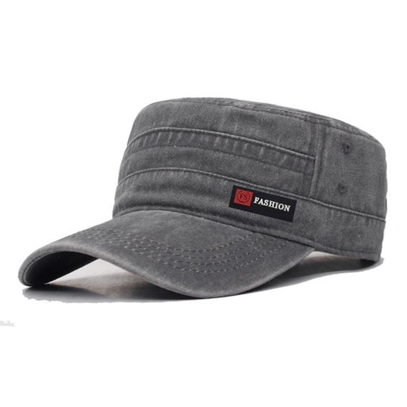 flat topped military hat in gray
