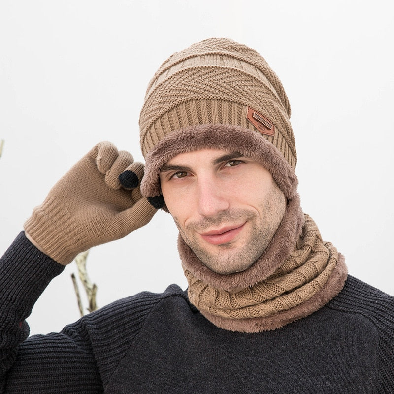 Beanie and Scarf Set on model in khaki