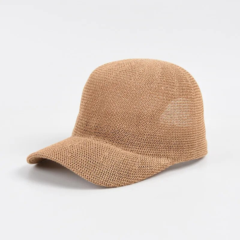 straw baseball cap showing tan hat on white background 