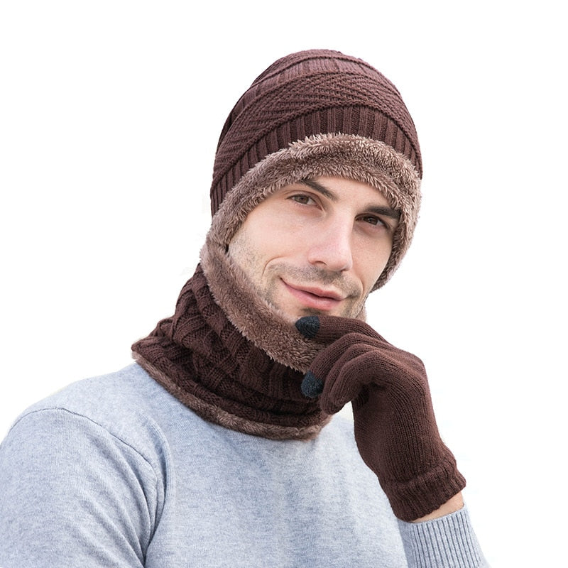 Beanie and Scarf Set on model in brown