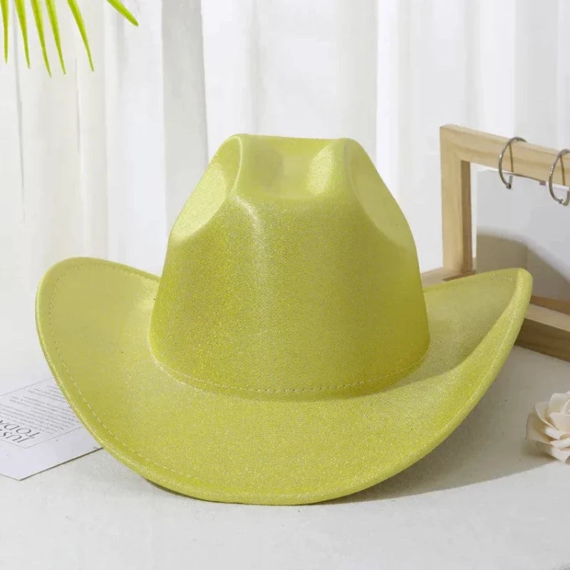 sparkly cowgirl hat in yellow green