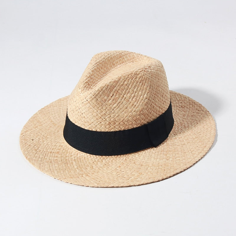 Panama Sun Hat on white background with black ribbon