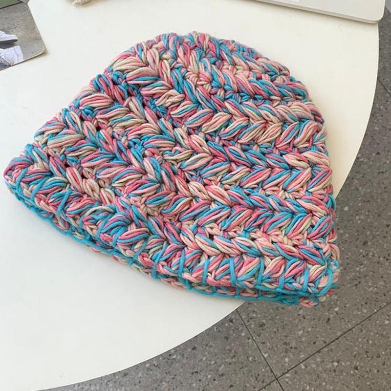 Knitted Bucket Hat in pink on stand