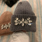 Ribbed Beanie with Crystal Brooch