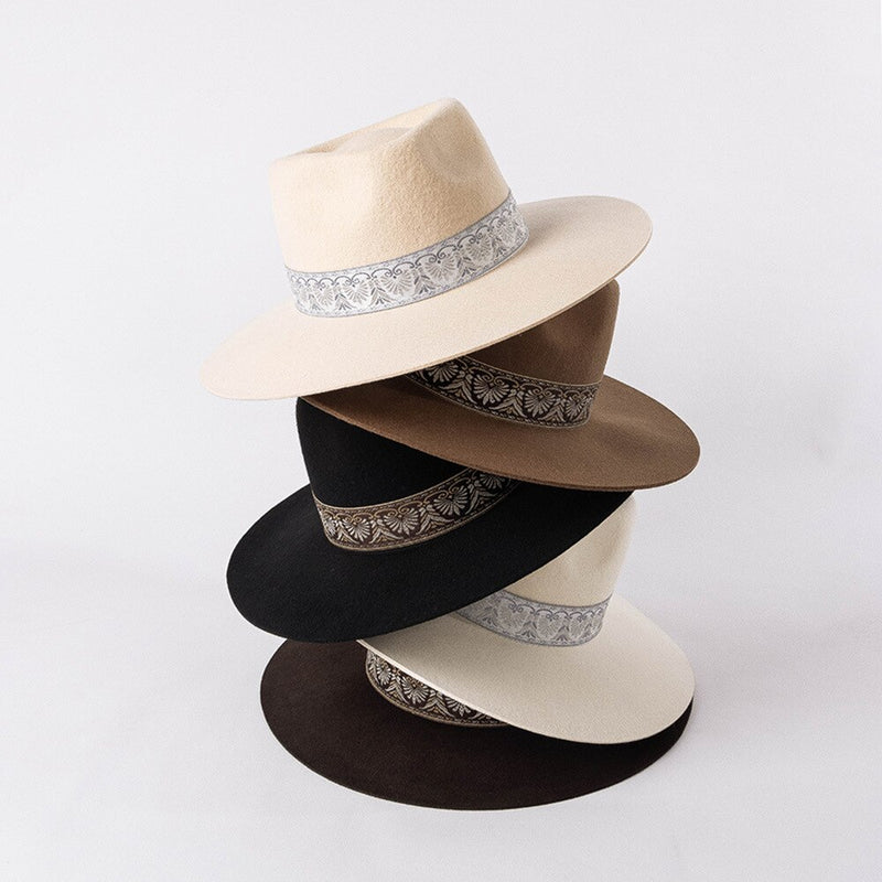 Premium British Wool Fedora Hat With Patterned Decorative Ribbon