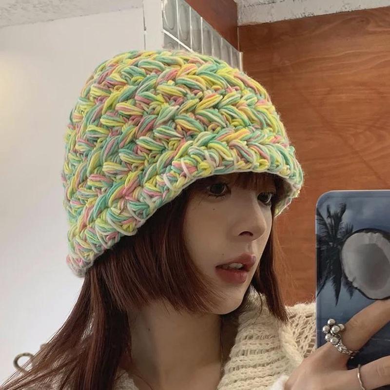 Knitted Bucket Hat on a model in green