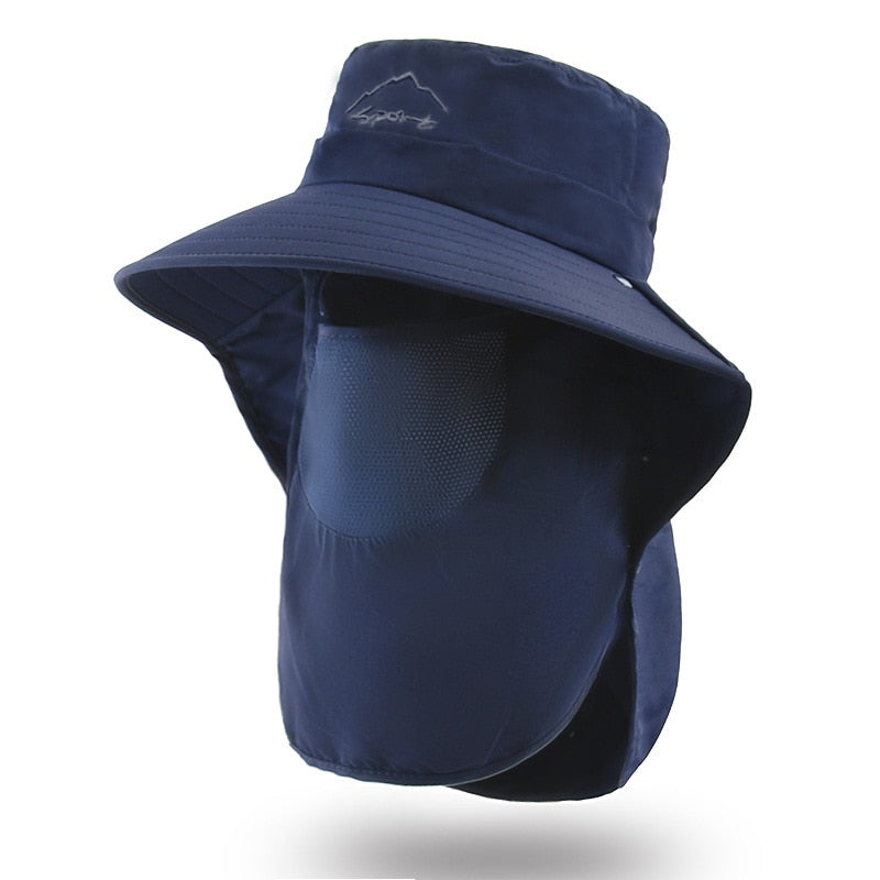 desert hat on stand in blue