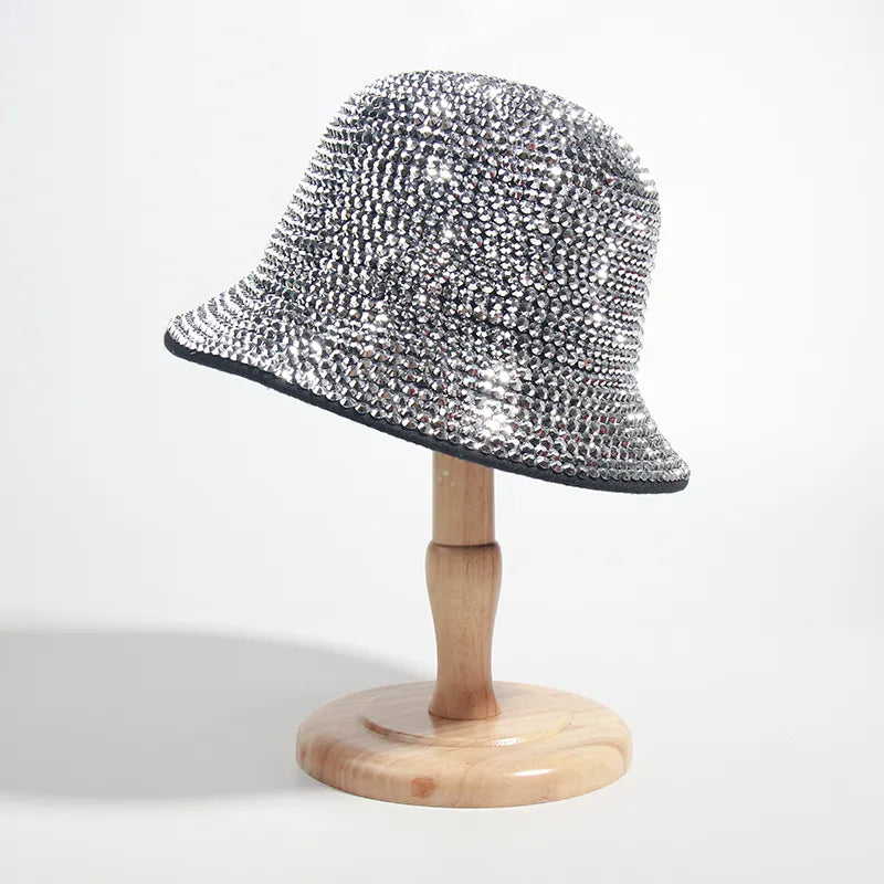 Sequins Bucket Hat showing gray hat on stand