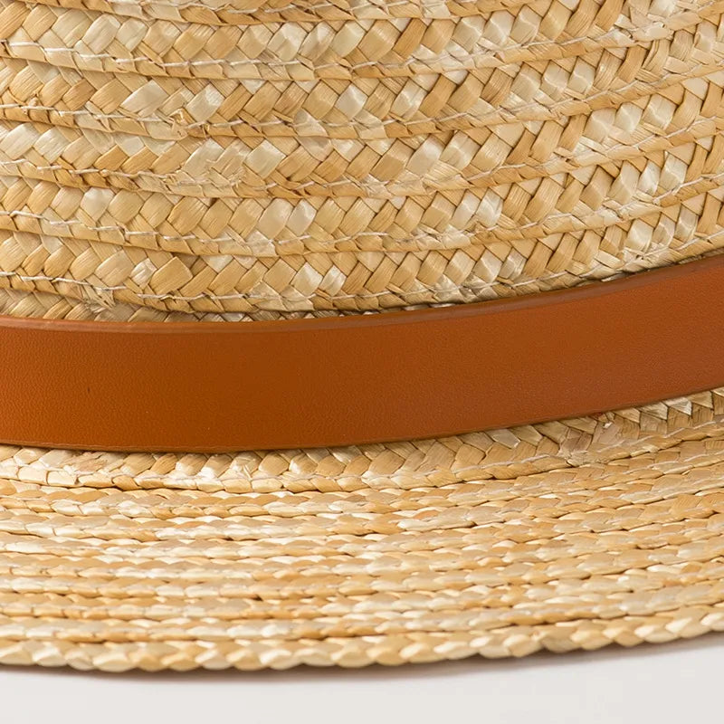 sun hat with ribbon showing closeup of tan ribbon