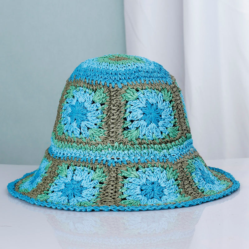 knit bucket hat in bright blue