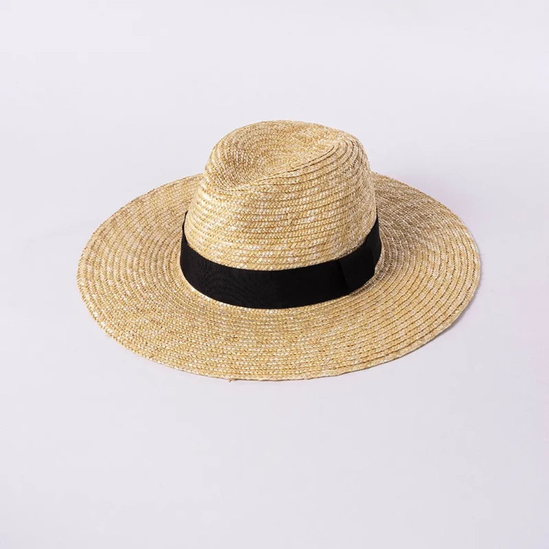 Classic Straw Panama Hat With Colored Ribbon