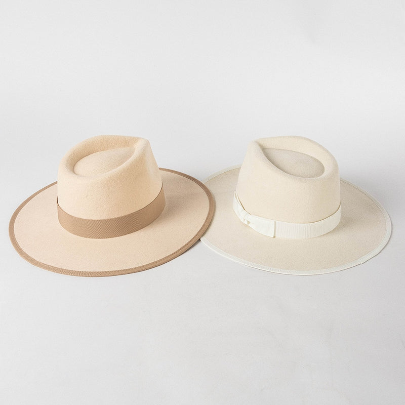 fedora cowboy hat on white background in two colors