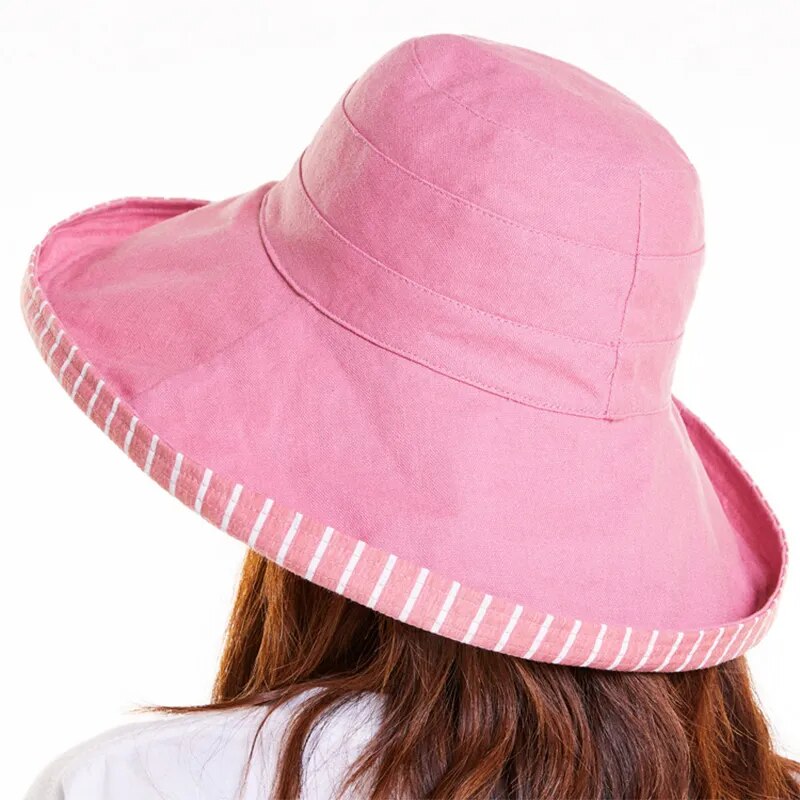 brimmed sun hat in pink showing back of hat