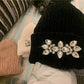 Ribbed Beanie with Crystal Brooch