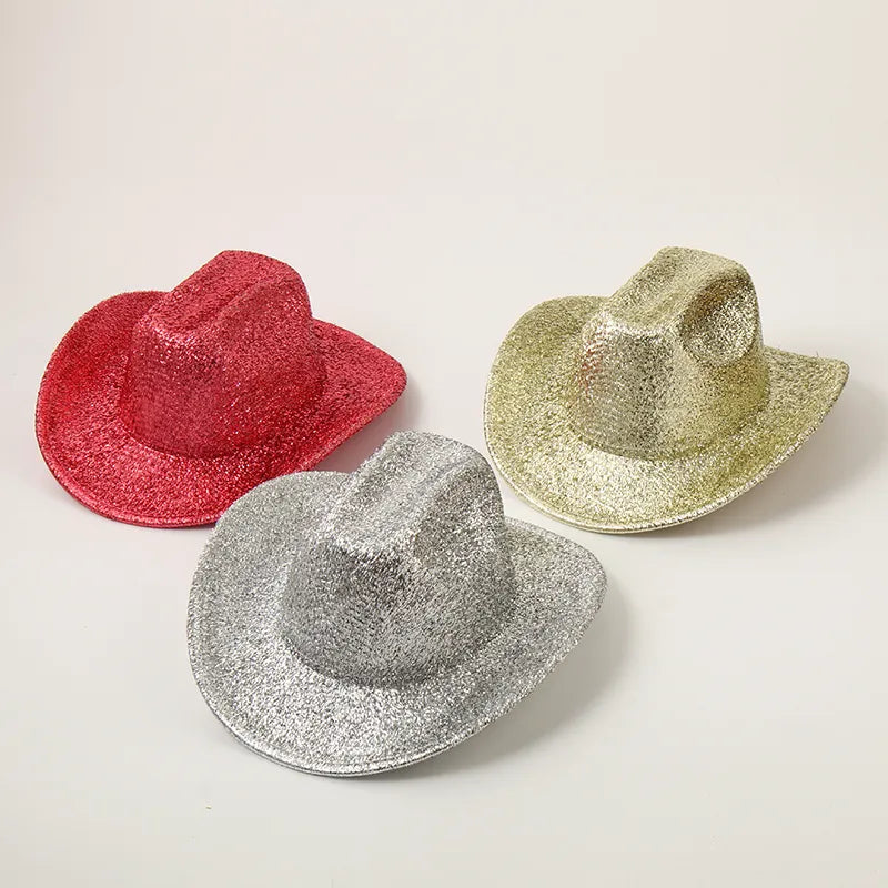 sparkly cowgirl hat showing a few different hats in different colors