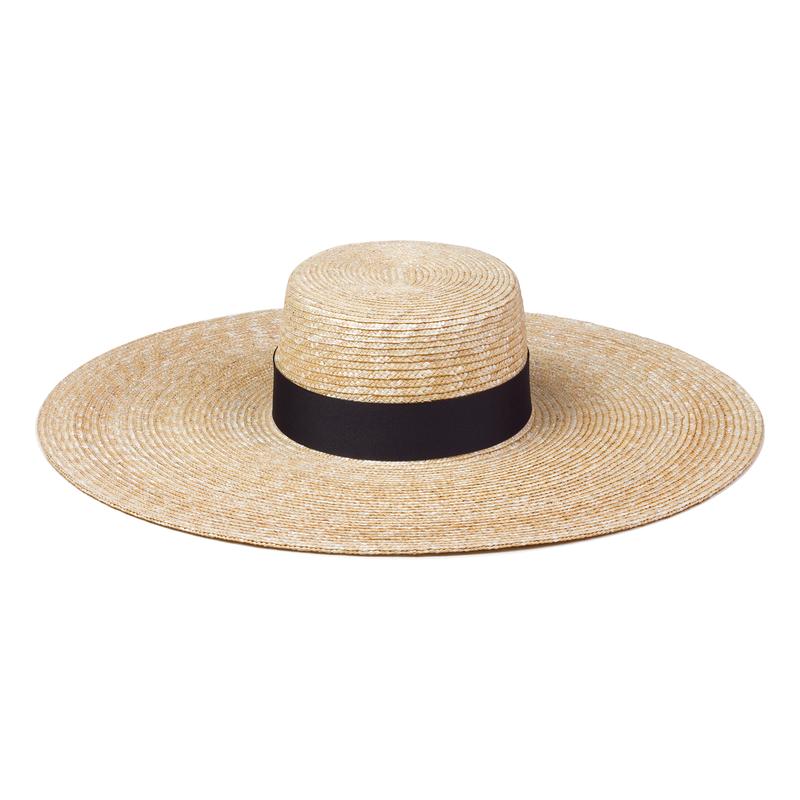 Wide Brim Straw Summer Hat With Black Ribbon