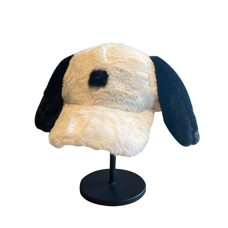 Plush Floppy Dog Ear White and Black Baseball Cap
