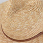 sun hat with strap showing close up of straw