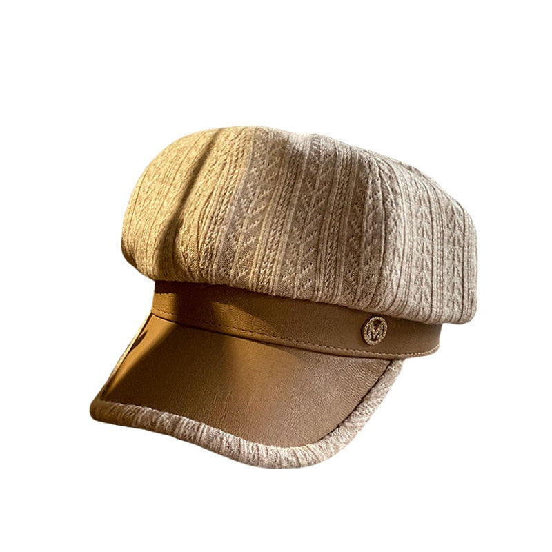 Women's leather hat leather newsboy cap visor beret green Taormina