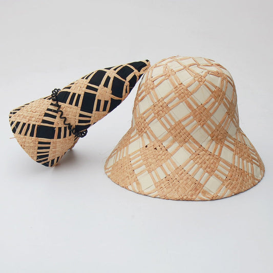 Foldable Raffia Pattern Weave Bucket Hat