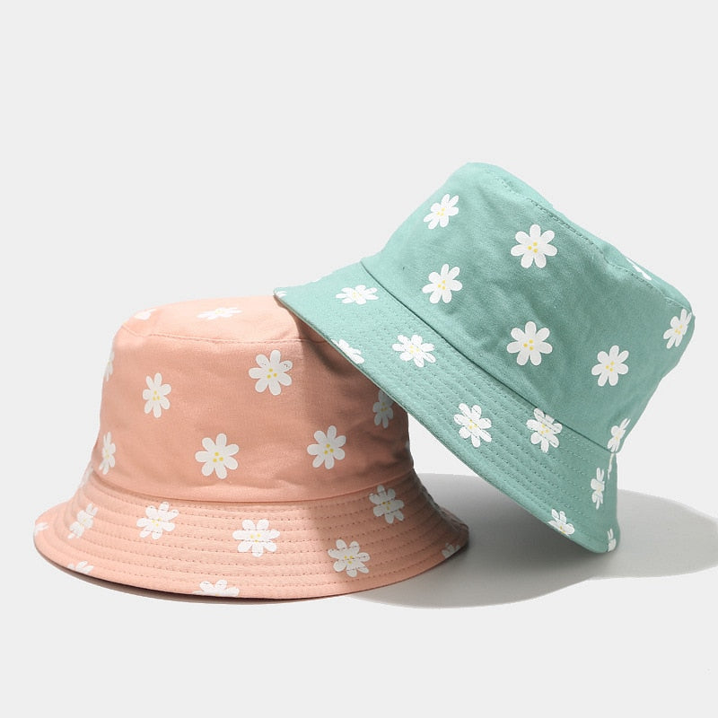 flower bucket hat showing green and pink hats 