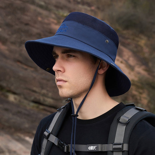 Camping Hat on model in blue