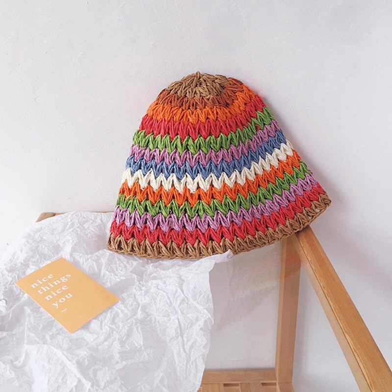 Handwoven Rainbow Colored Bucket Hat