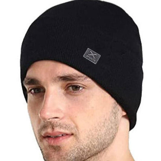 lined beanie on model